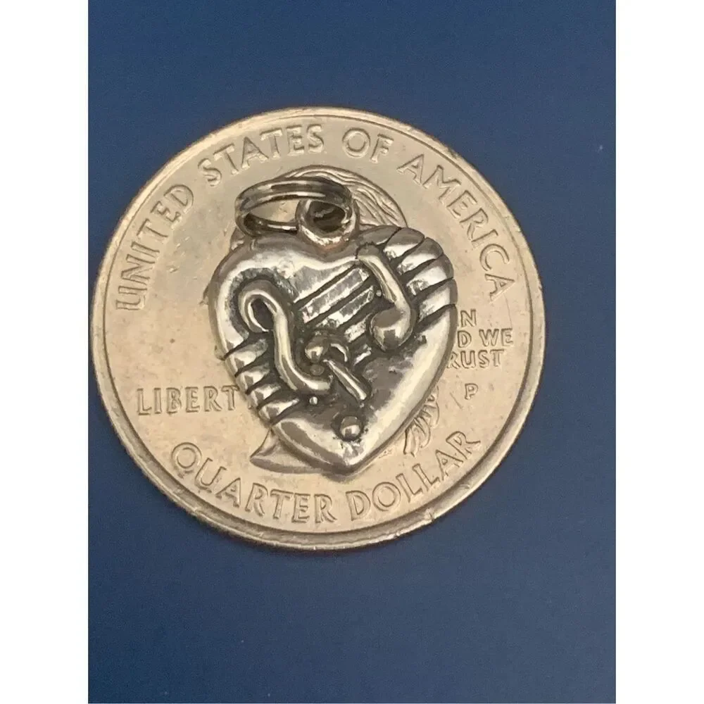 .925 Whimsical Musical Heart Sterling Silver Jewelry Charm #vintage